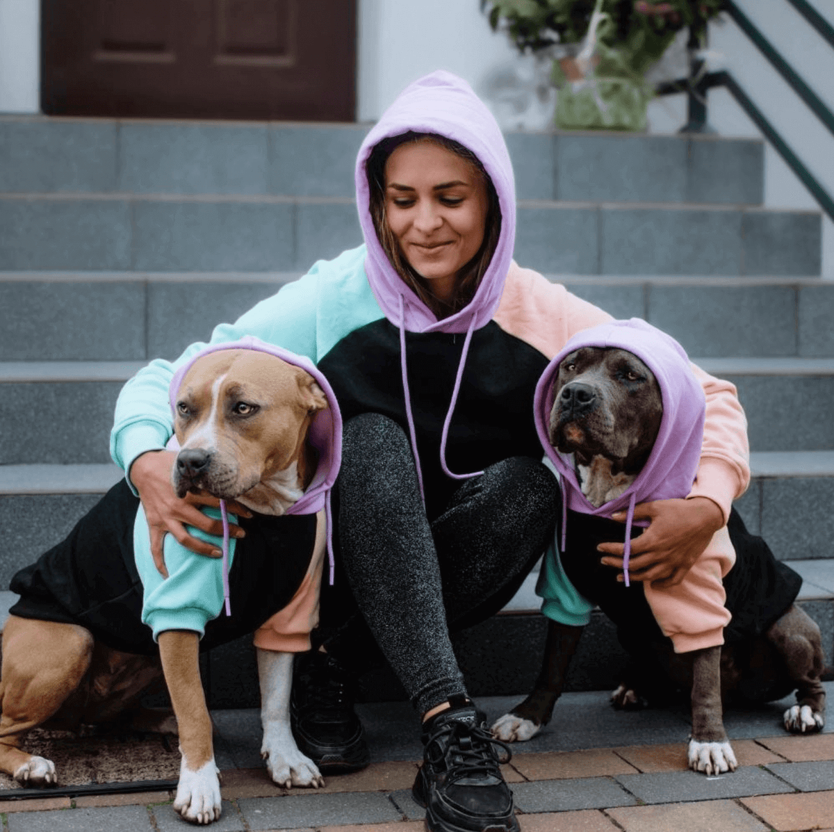 Color Block Fleece Hoodie for Adults with Four-Way Stretch and Eight Coordinated Designs for Pet Matching product image 2