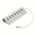Silvery Seven-Port USB 3.0 Hub with USB-A Host Cable and Aluminum-Alloy Housing for Laptop Accessories