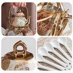 20-Piece Floral Ceramic Tea Set with Saucers & Metal Stand, European Afternoon Tea Service, Blooming Design