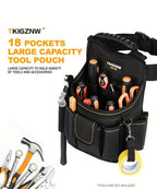 Tool Belt Bag – 18-Pocket Large Tool Organizer Pouch with Wide Mouth Opening, Polyester for Construction