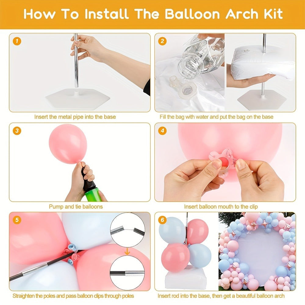 Balloon Arch Kit with Base Stand – Adjustable Floor Arch Stand, Water Fillable Base, Pump & Clips Included