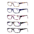 Reading Glasses – Five-Pair Rectangular Set with Spring Hinges and Mixed Colors with Multiple Strength and Color Options