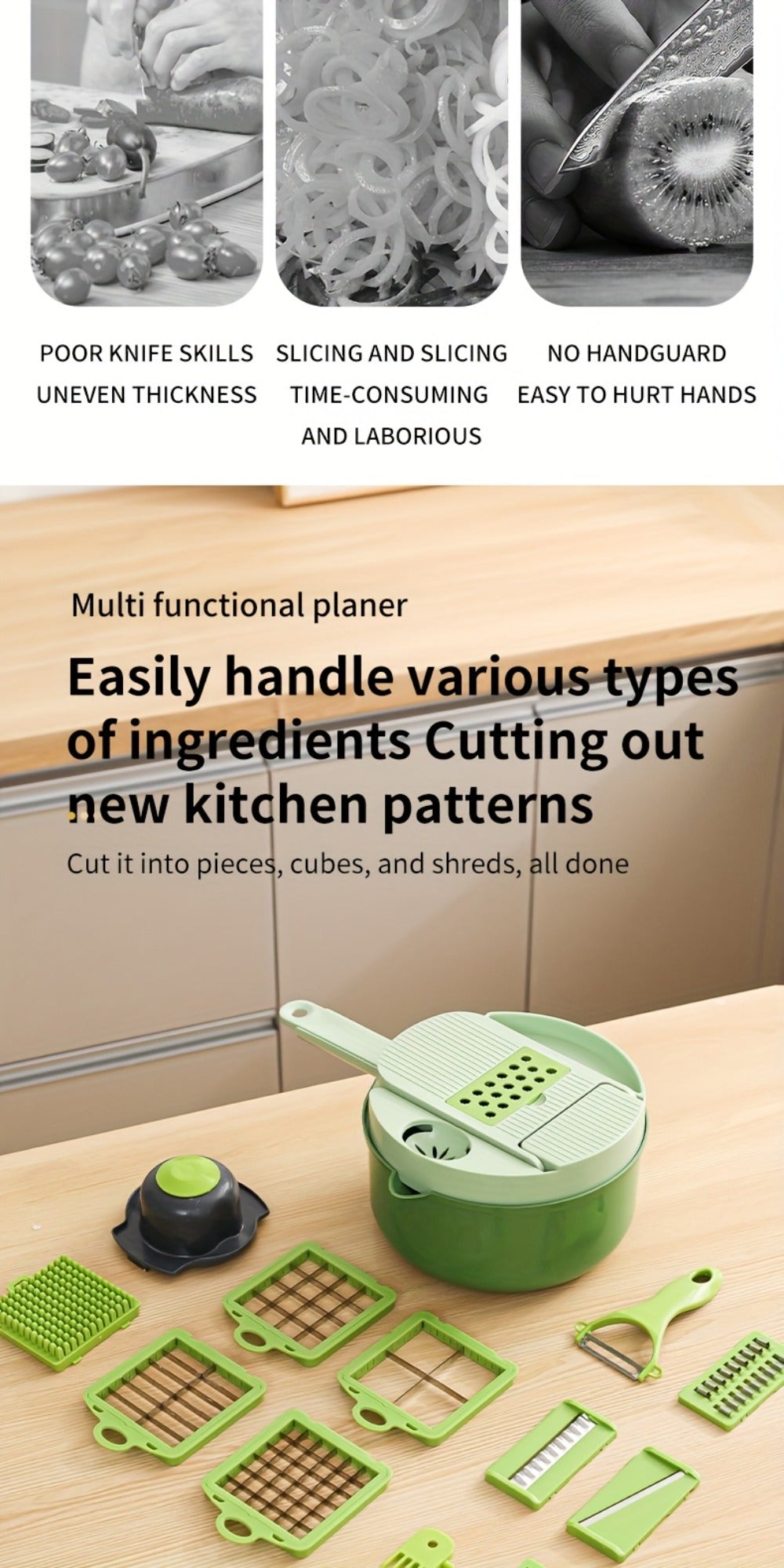 Vegetable Chopper 16-in-1 Manual Food Processor with Container, Onion Dicer, Potato Slicer, Garlic Mincer
