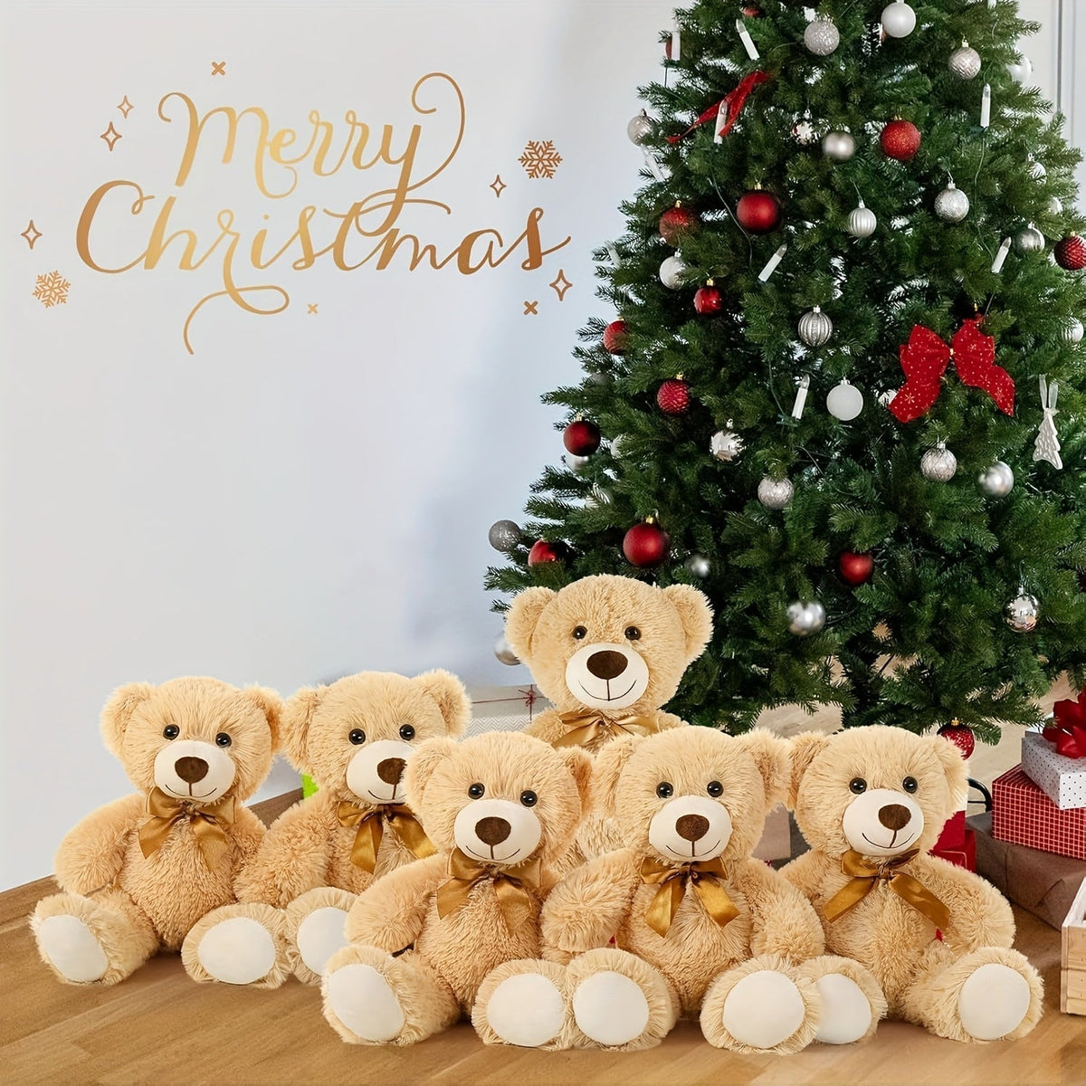Stuffed Animal Mini Teddy Bear Set of Six in Khaki Beige for Party Favors and Classroom Prizes