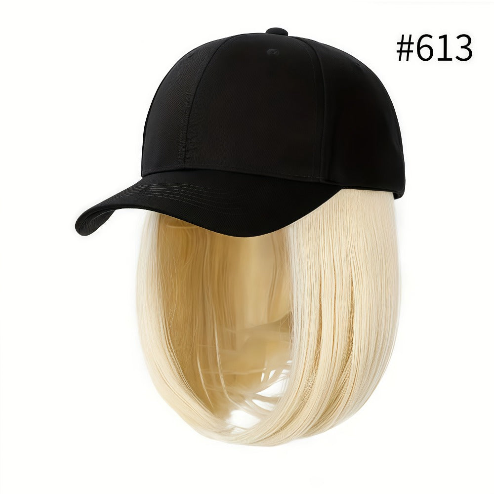 Baseball Cap Wig Women 2-in-1 Short Bob 12 Inch Glueless Synthetic Straight Breathable Adjustable Heat Resistant Natural Look Easy Wear 4