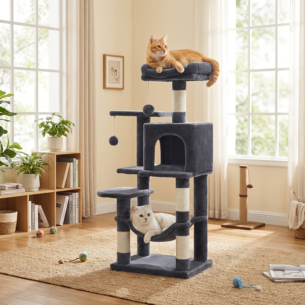 44- or 66-Inch Cat Tree Condo with Cave, Hammock, Raised Platforms and Four Color Options for Indoor Cats