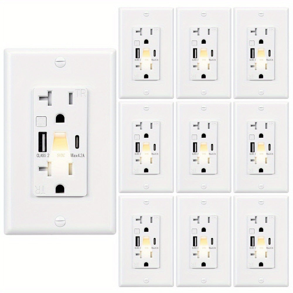 USB Wall Outlet with Night Light 20A 125V Tamper-Resistant - Type A & Type C Ports 5V 4.2A for Entryways, Bedrooms and Living Spaces