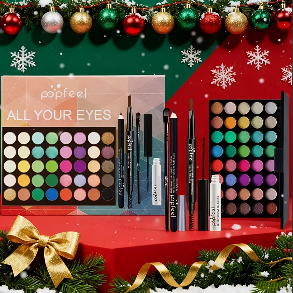 Makeup Gift Set POPFEEL 29-Color Eyeshadow Palette + Mascara + Eyeliner + Brow Pencil + Highlighter Powder + 7-Piece Brush Set | Complete