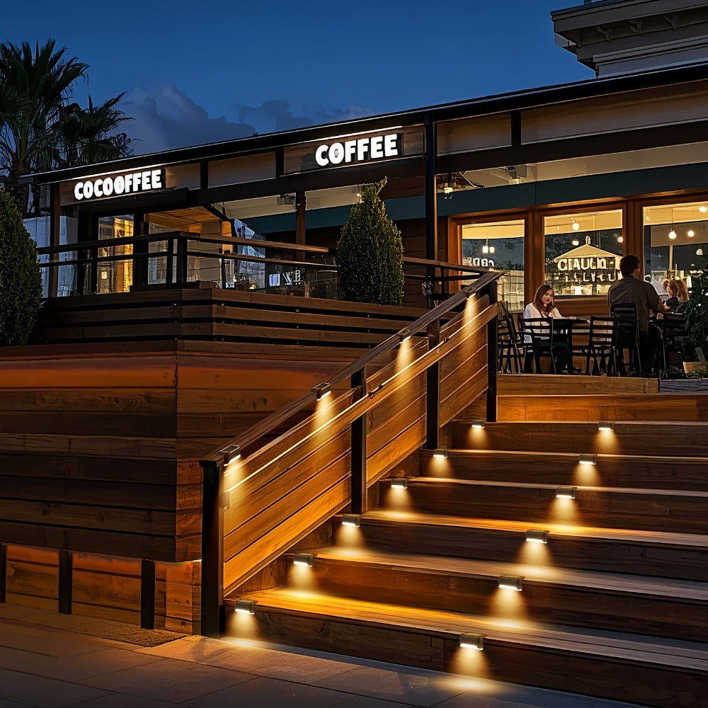 Solar Deck and Step Lights, 8- to 32-Piece Packs in Black, White or Brown with Integrated Panels