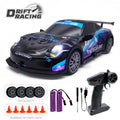 Alloy RC Drift Car 1:24 Scale 4WD 28KM/H with Drift Tires LED Lights Barricades & 2 Batteries