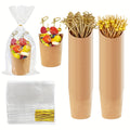50-Set Kraft-Style Snack Cup Kit with 8-Ounce Cups, Clear Bags and Assorted Serving Picks for Parties