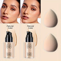 BB Cream Liquid Foundation Set 2-Piece with Makeup Sponge, for Makeup, Travel and Everyday Vanity Use