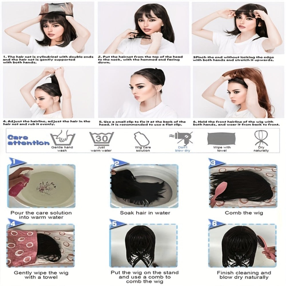 Synthetic Wig 24-Inch Straight Style with Red Highlights, A-Shape Bangs and Adjustable Rose Net Cap