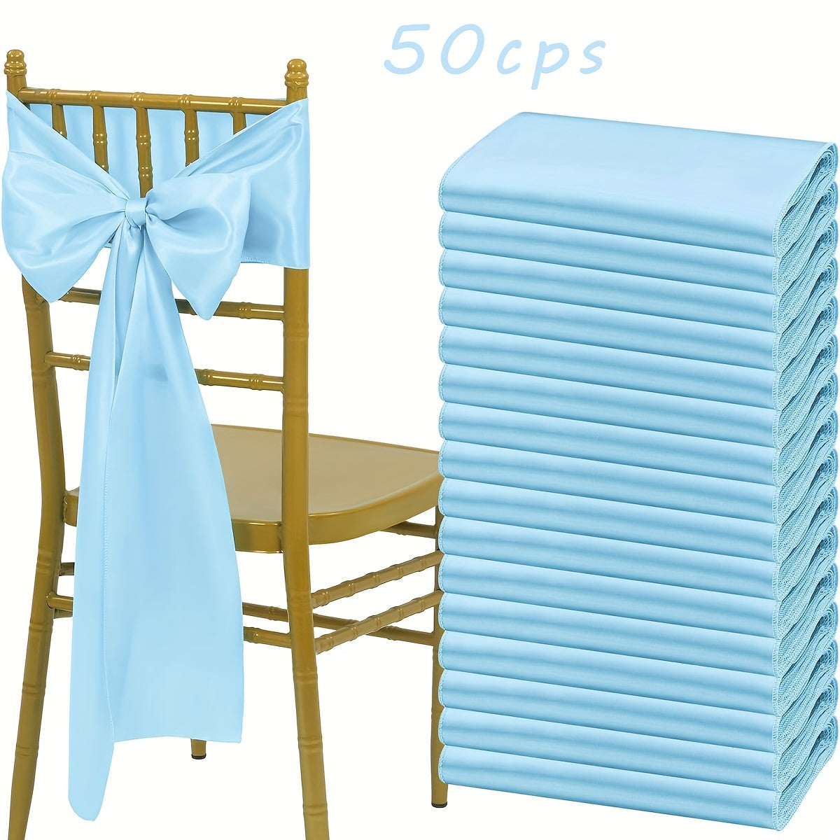 Satin Chair Sashes Bows 50pcs, 7x108 Inch Chair Waist Belt Bow Ties for Wedding Reception, Banquet