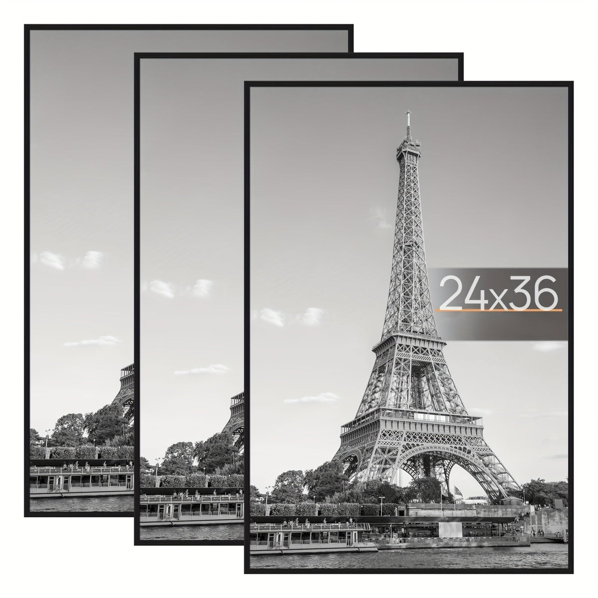 Poster Frame 24x36 Black 3 Pack, Slide-In Picture Frames for Horizontal or Vertical Wall Mounting, Scratch-Proof Lightweight Gallery Wall