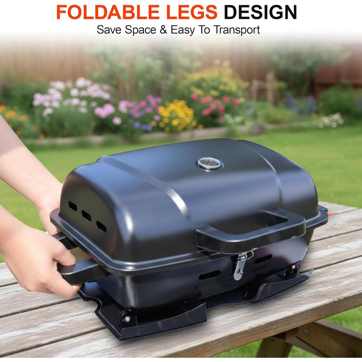 Portable Propane Grill Tabletop, 10000 BTU Single Burner Gas Grill with 239 sq in Porcelain Grates
