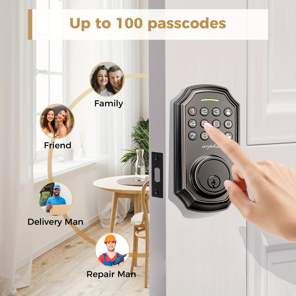 Smart Door Lock Arpha Keypad Deadbolt with Black Silver Handle Sets and Optional Fingerprint WiFi Versions