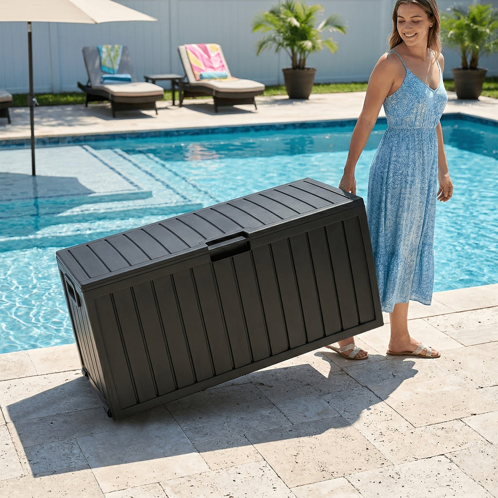 Deck Box Outdoor, Lockable Pool Patio Garden Tool Storage for Garden, Patio and Yard Use, with the Listed Configuration