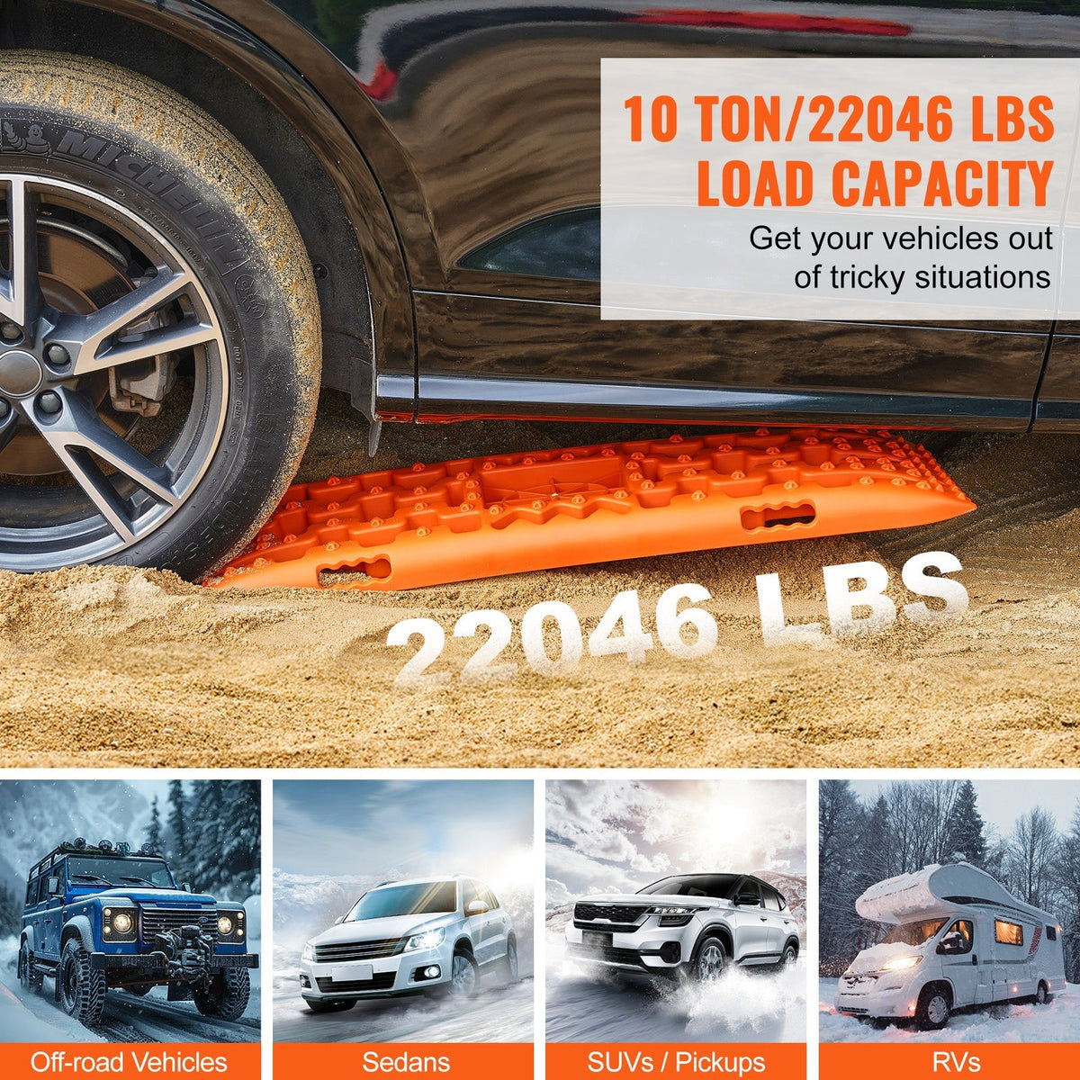 Traction Boards 2-Pack – 10-Ton Off-Road Vehicle Recovery Boards for Mud, Sand & Snow, High-Strength PP with Pull Straps & Storage Bag