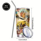 Insulated Tumbler 20oz Cowboy Western Graphic in Yellow Stainless Steel with Lid and Straw