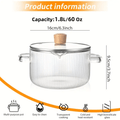 Ribbed Transparent Glass Cooking Pot with Lid in 60.87oz or 77.77oz Sizes, Clear Side Handles and Pouring Spout
