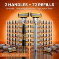 Luxury Men's Razor Set 6-Layer Blades – 2 Ergonomic Anti-Slip Handles & 72 Replaceable Blades, Precision Manual Shaving Kit