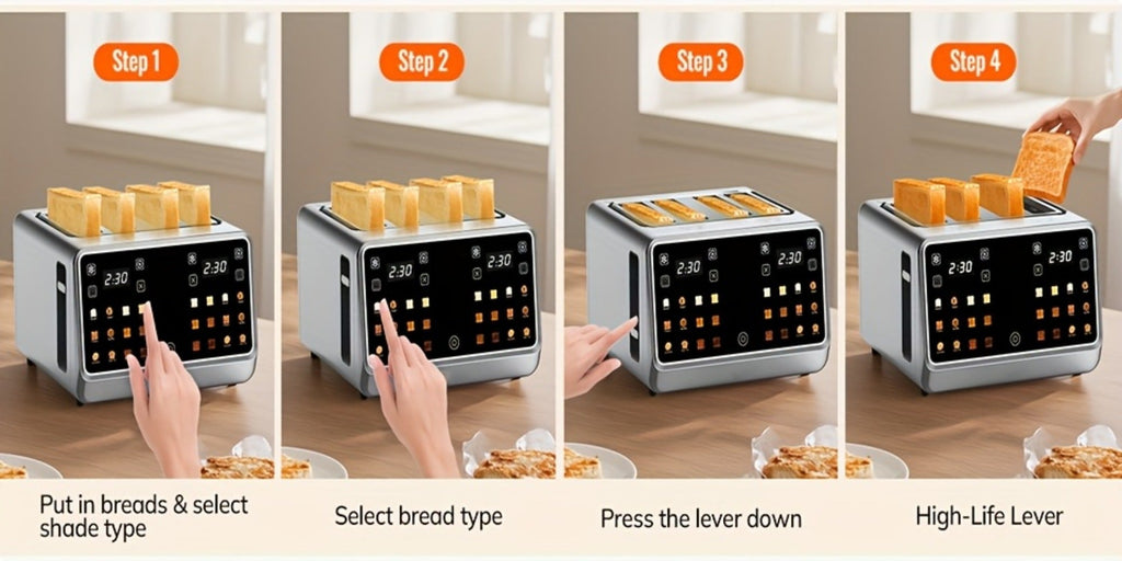 Four-Slice Touchscreen Toaster with Dual Independent Controls, Six Bread Modes, Six Shade Levels and Timer Displays