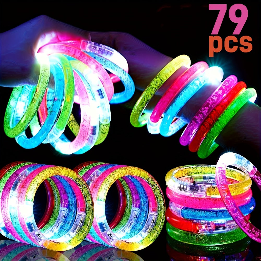 LED Glow Bracelet Party Supplies Pack in 24, 39 or 79-Piece Options with Assorted Light Colors