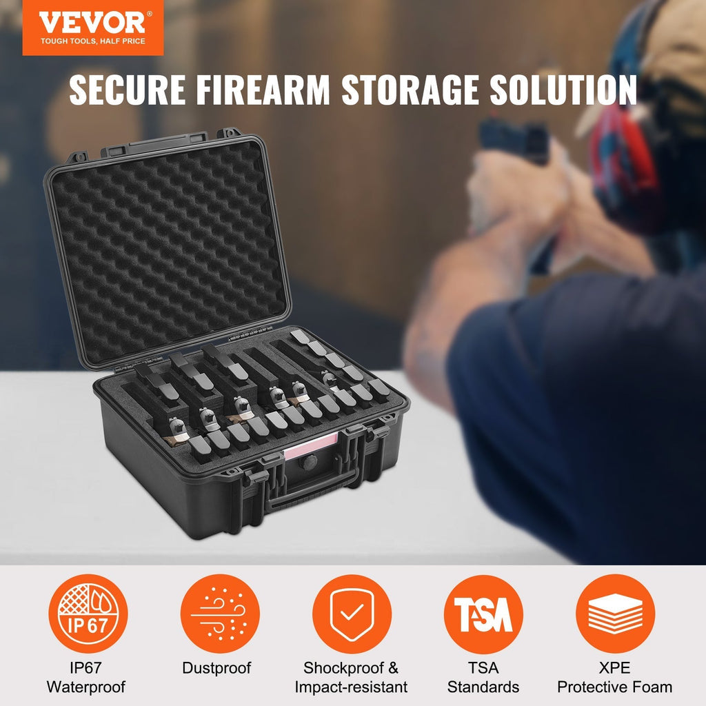 Hard Pistol Case IP67 Waterproof – TSA Approved Lockable Handgun Case with XPE Pre-Cut Foam Lining, Pressure Release Valve & Dual Padlock