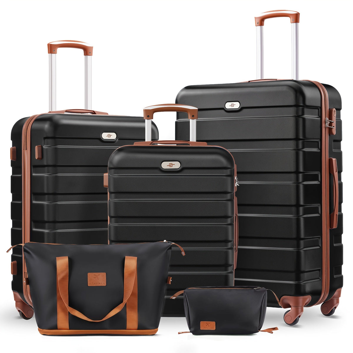 Luggage Set ABS Hardshell Multi-Configuration Collection with Cosmetic Bag, Combination Lock & Spinner Wheels