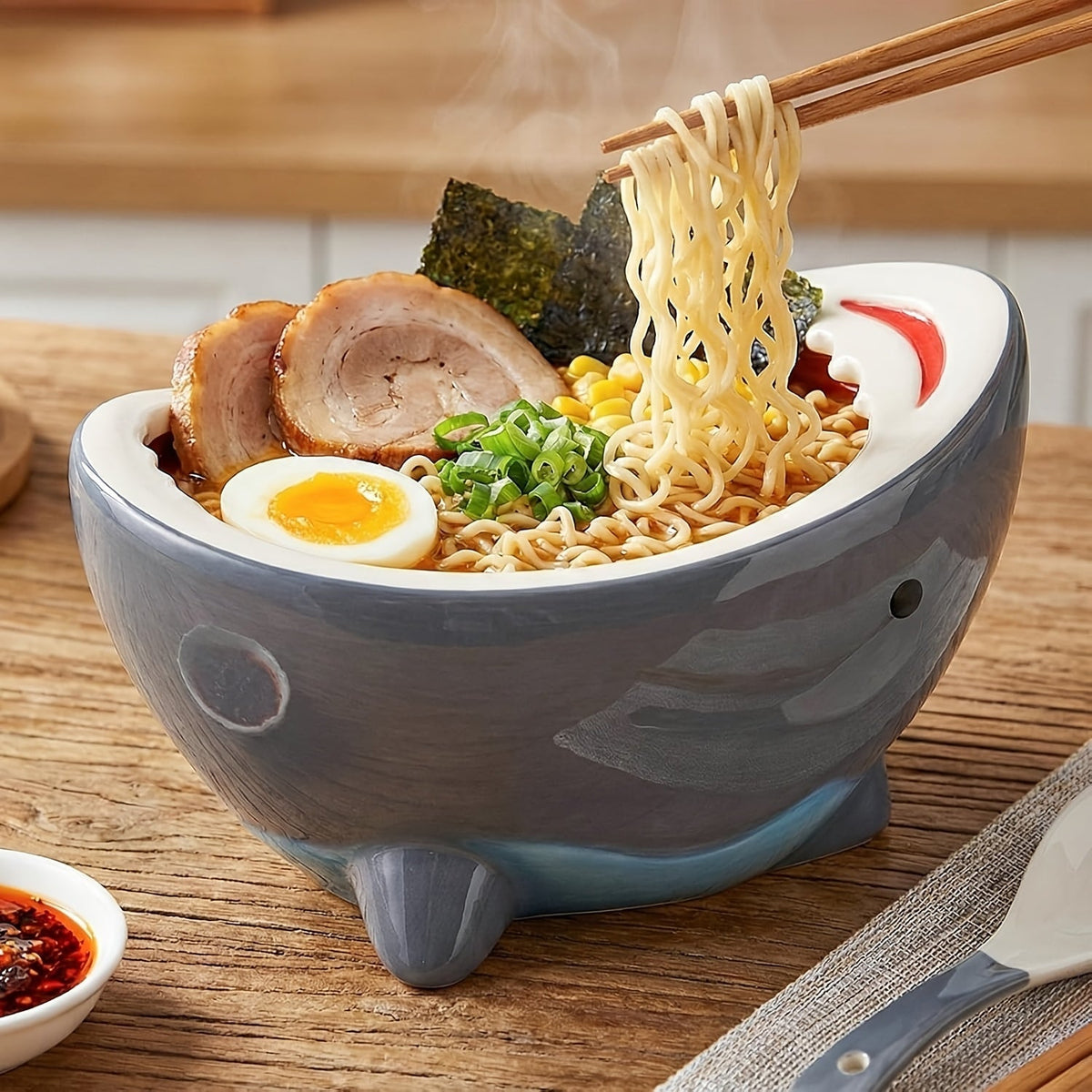 Shark Ramen Bowl 40oz – Large Handmade Ceramic Serving Bowl for Soup, Snacks, Candy & Fruit, Cute Decorative Key Bowl for Entryway