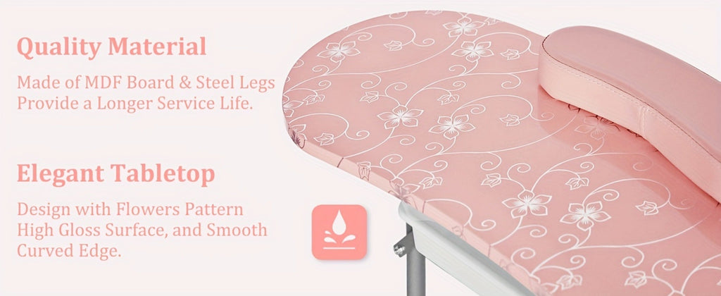 Foldable Nail Table with LED Lamp Drawer Lockable Wheels Wrist Cushion & Carrying Bag, Portable Manicure