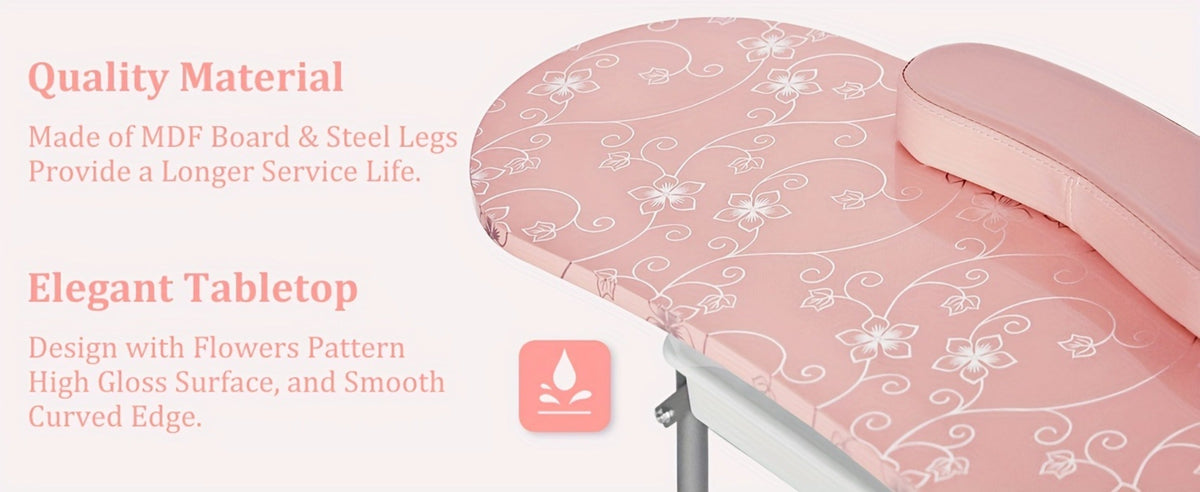 Foldable Nail Table with LED Lamp Drawer Lockable Wheels Wrist Cushion & Carrying Bag, Portable Manicure