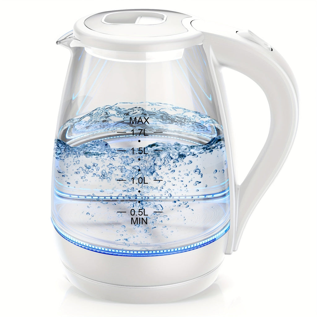 Electric Kettle 1.7L 1200W Borosilicate Glass with Blue LED, Auto Shut-Off and Cordless Base