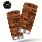 20oz Brown Fisherman-Graphic Tumbler with Clear Lid, Metal Straw and 7.2 x 17.5 cm Pictured Size