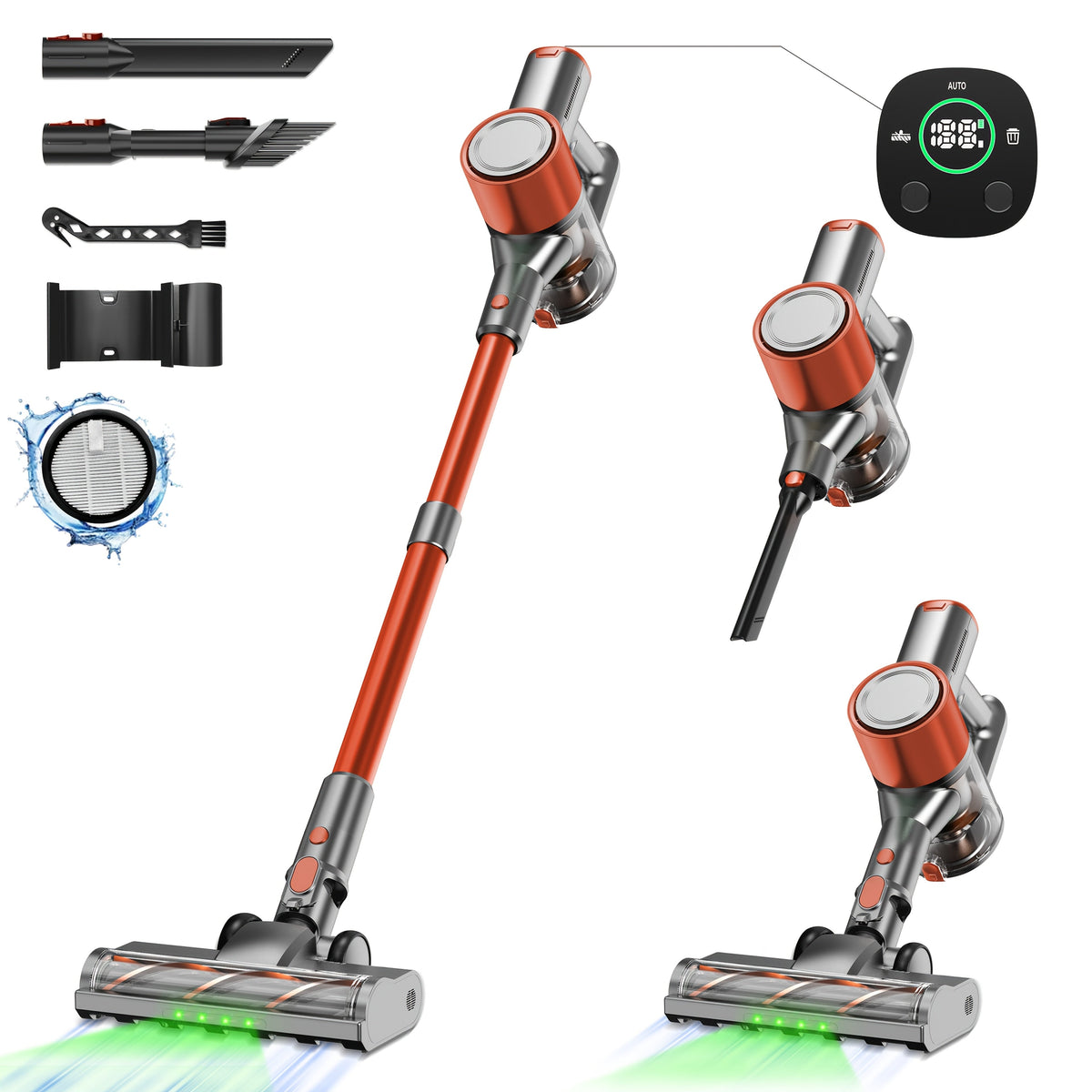 Cordless Stick Vacuum Cleaner 70KPa Brushless Motor 45-Min Runtime for Pet Hair Carpet Hard Floor Dust with Cord & Cordless Modes