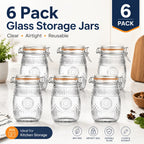 Mason Jars 6-Pack, 32 oz Wide-Mouth Glass Canisters with Hinged Lids and Sunflower Pattern for Coffee, Sugar, Beans and Spices