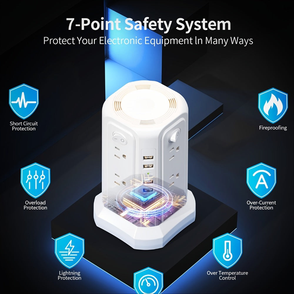 Surge Protector Power Strip Tower with 12 AC Outlets 5 USB Ports 8.8FT Extension Cord Night Light for an Everyday Personal Care Routine