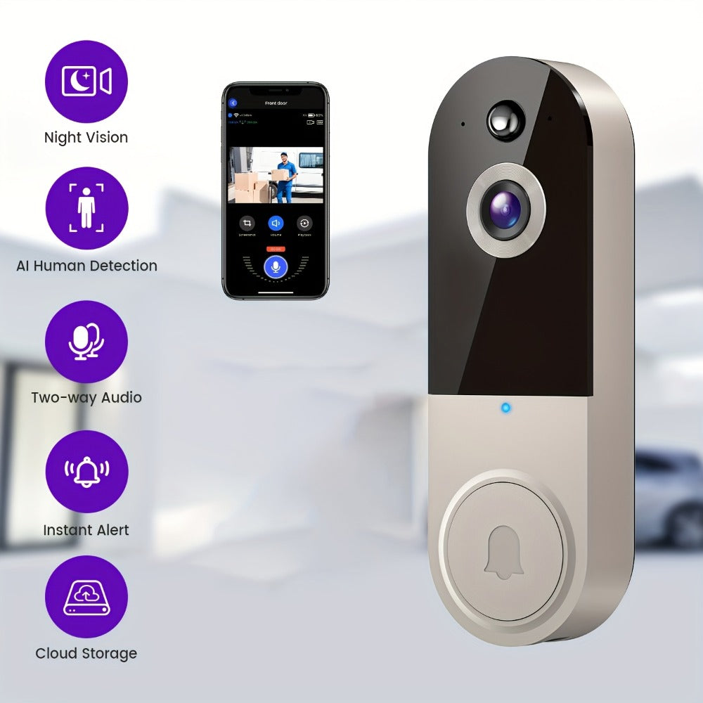 1440P Wireless Video Doorbell Camera WiFi Smart Doorbell with Night Vision Two-Way Audio Motion Detection Rechargeable Battery Local Storage