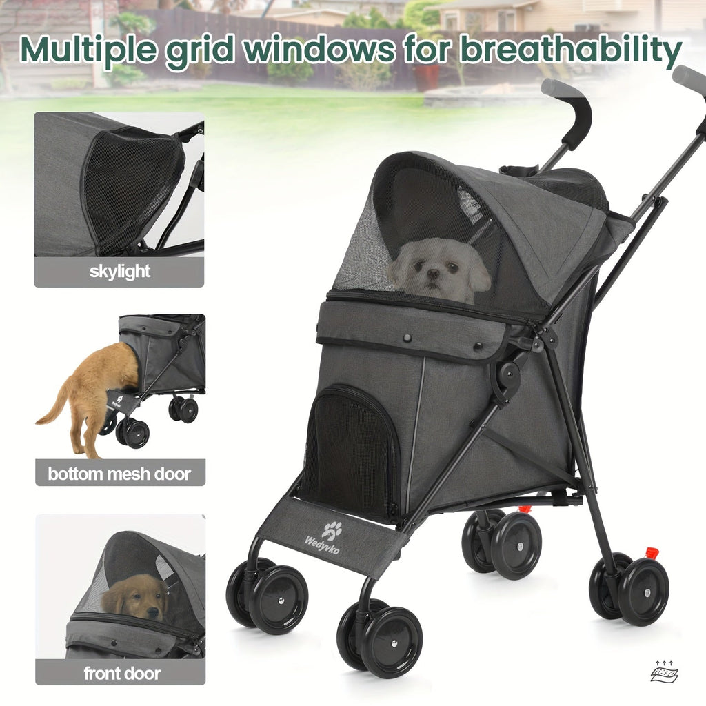 Pet Stroller for Small Dogs & Cats | Foldable Travel Dog Stroller, Portable Puppy Cat Pram with 4 Wheels, Canopy & Storage Basket