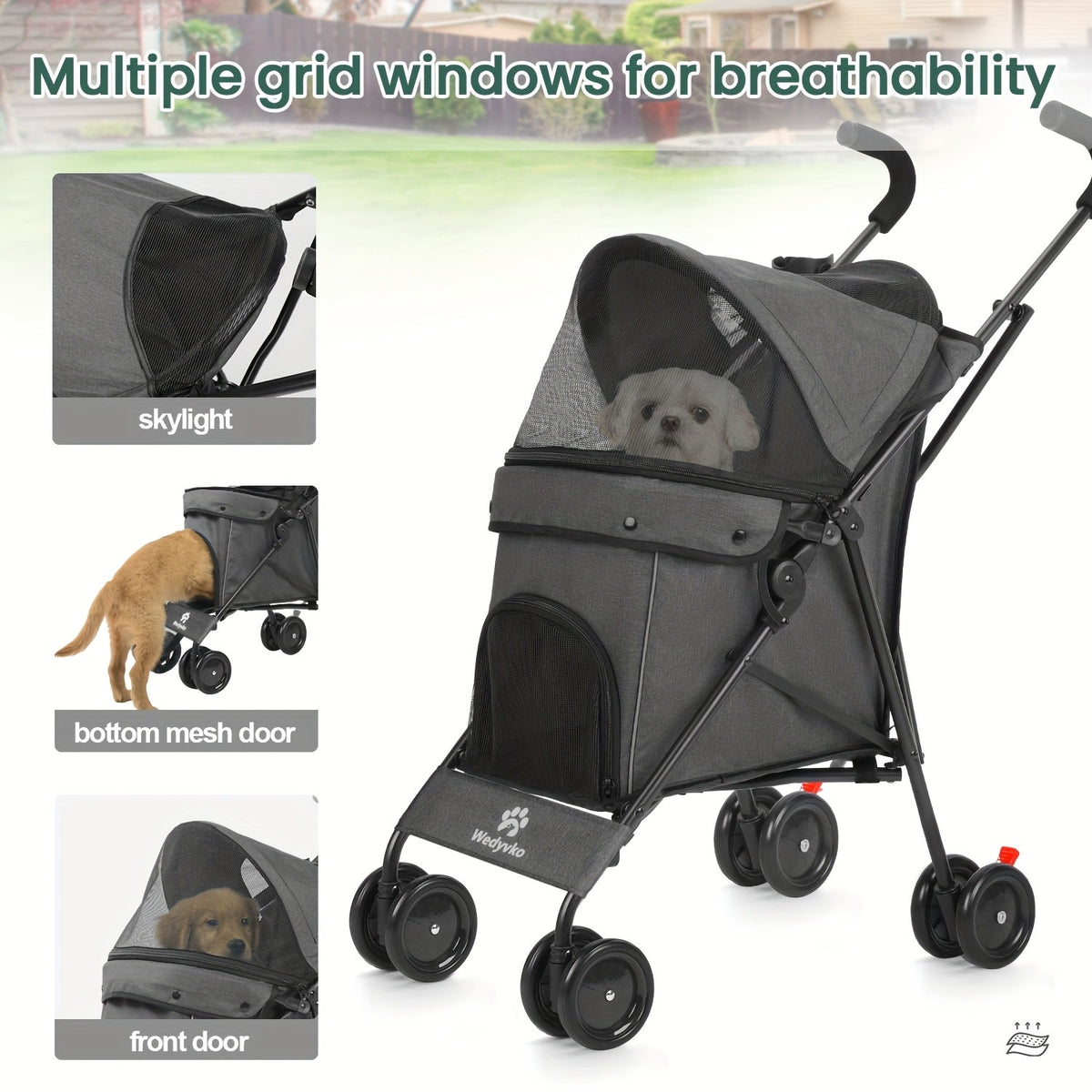 Pet Stroller for Small Dogs & Cats | Foldable Travel Dog Stroller, Portable Puppy Cat Pram with 4 Wheels, Canopy & Storage Basket