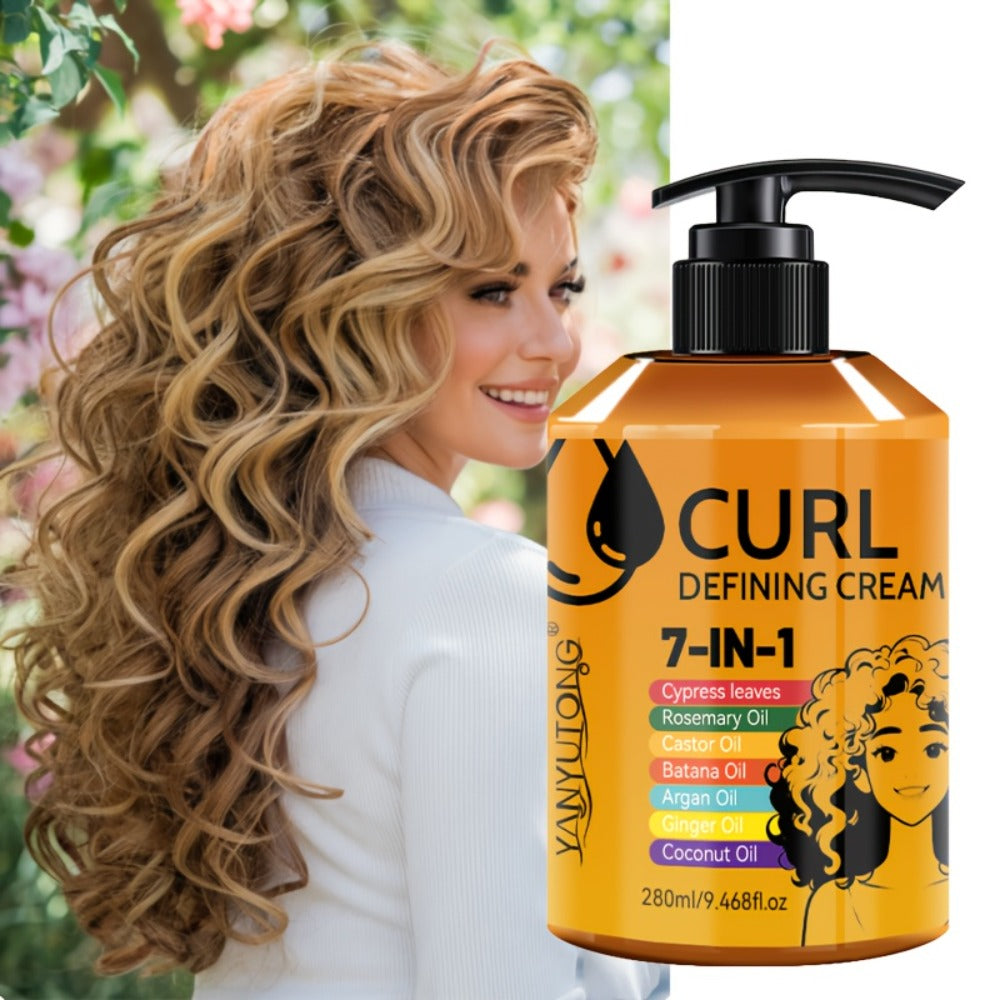 7-in-1 Curl Styling Cream in 280ml Illustrated Pump Bottle with Rosemary, Coconut and Argan Oils