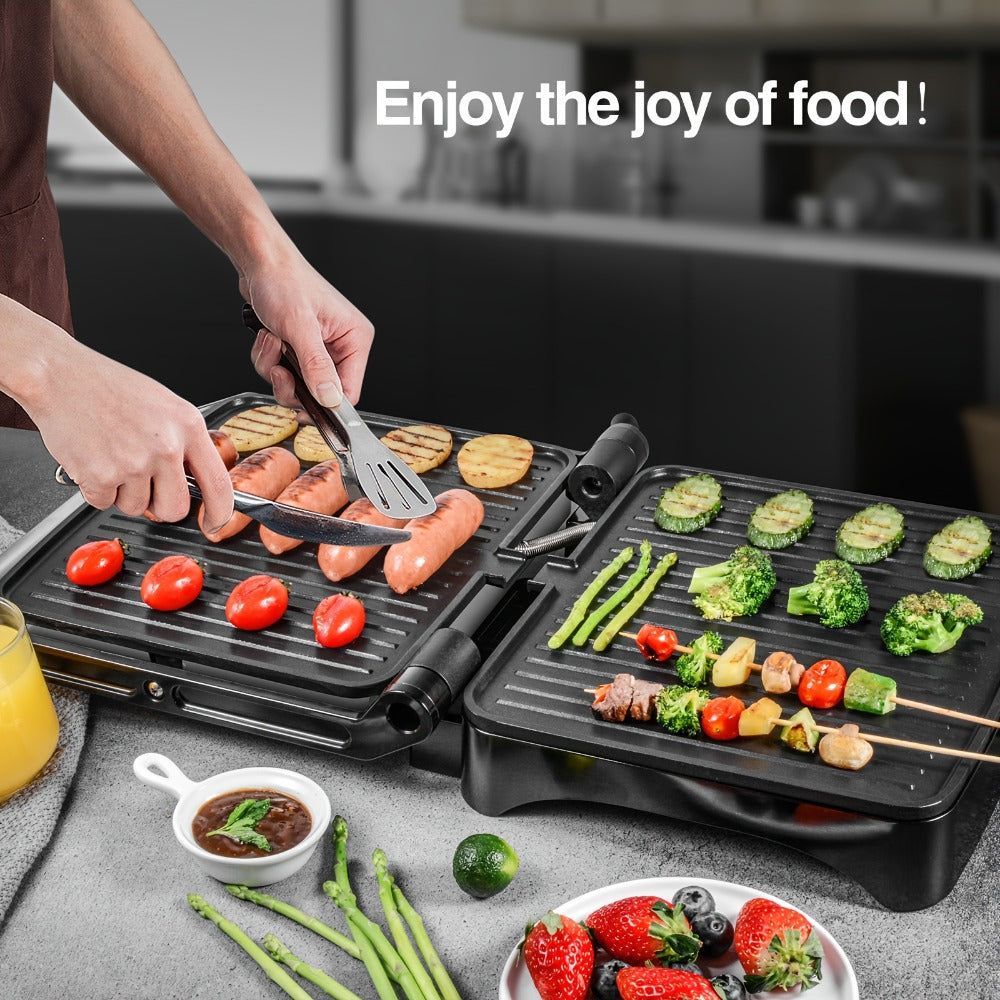 Panini Press Sandwich Maker 1200W, 4-Slice Non-Stick Grill with 180° Opening Adjustable Temperature 120-428°F & Removable Drip Tray