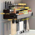 Wall-Mounted Kitchen Organizer with Two Storage Tiers, Knife Slots, Chopstick Cup and Towel Bar