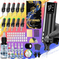 Wireless Tattoo Machine Kit Complete - POSEIDON V5 Rotary Pen with LCD Screen 1500mAh for Temporary Body Art, Festivals and Costumes