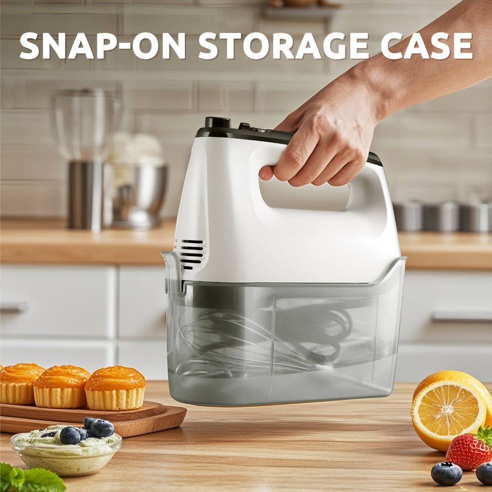Electric Hand Mixer 6-Speed with Turbo, 5 Stainless Steel Attachments, Snap-On Storage Case, Handheld Mixer for Whipping