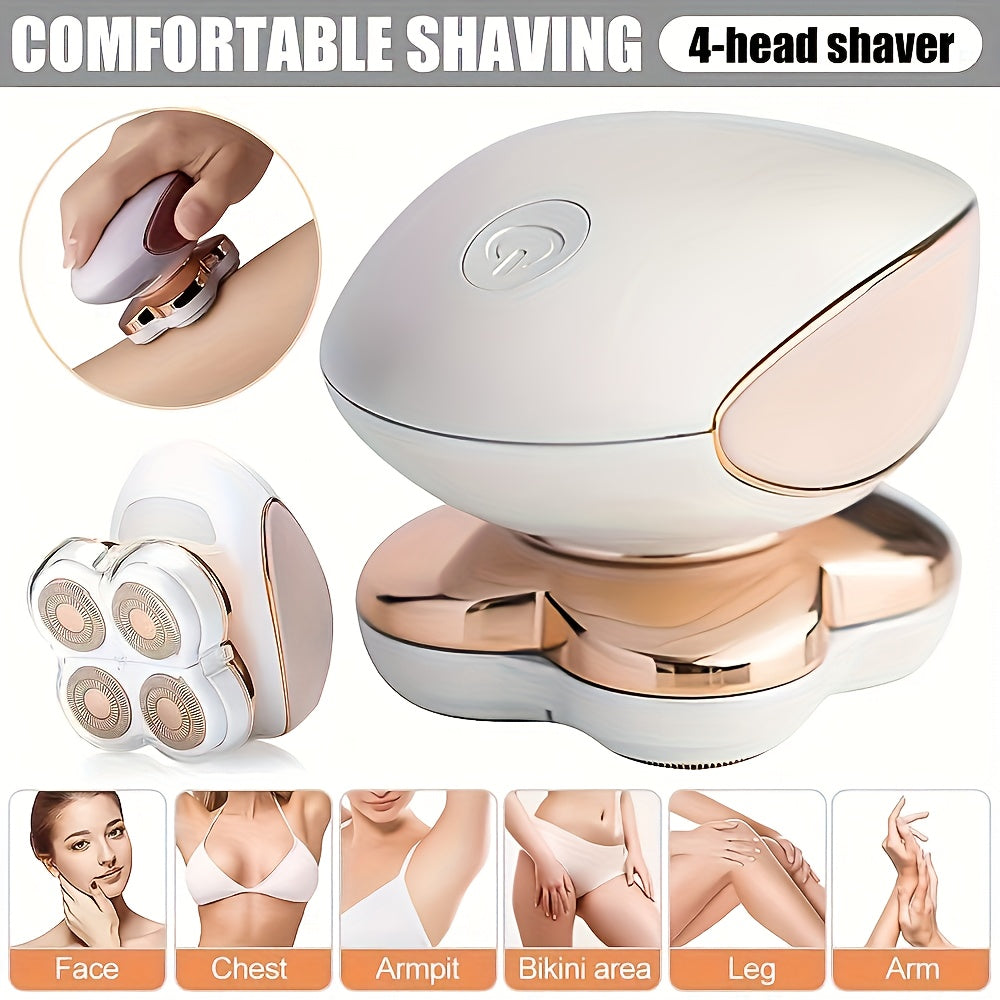 Electric Shaver 4-Head Women’s Rotary Grooming Tool with 360° Movement, USB Charging and Wet/Dry Use