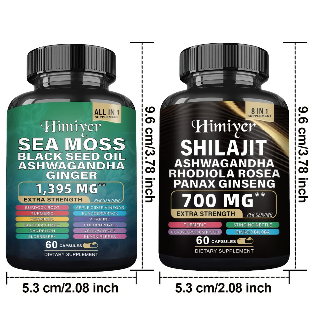 Sea Moss Shilajit Bundle 6-Pack 3-Month Supply with Black Seed Oil Ashwagandha Rhodiola for Bath Time, Home Spa and Personal Care