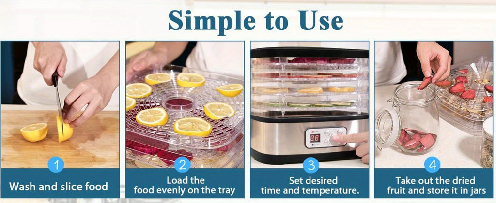 Food Dehydrator Machine 5 Tray 240W LED Digital Touchscreen Adjustable Temperature 95-158F for Entryways, Bedrooms and Living Spaces