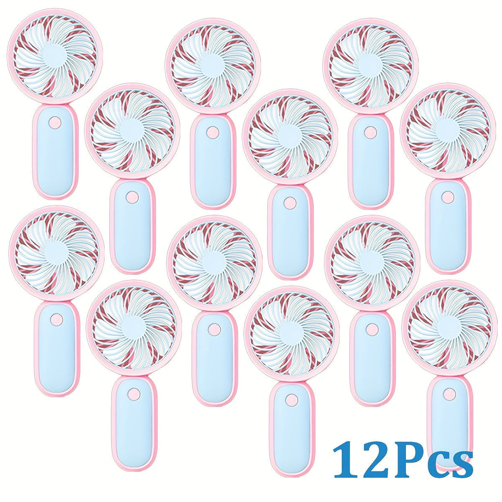 12-Piece Mini Handheld Fan Set with Round Grilles, USB Charging, Lanyards and Type A or Type B Designs